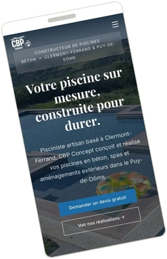 Version mobile du site CBP Concept, constructeur de piscines