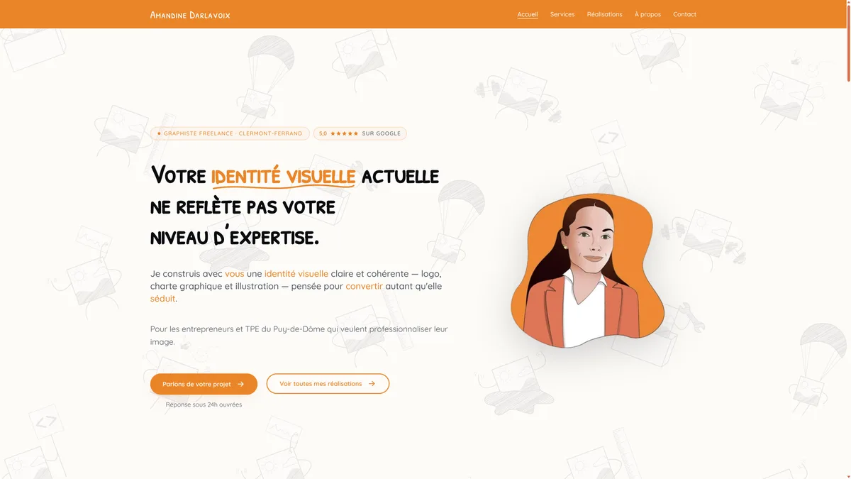 Site vitrine livré pour Amandine Darlavoix, graphiste à Clermont-Ferrand